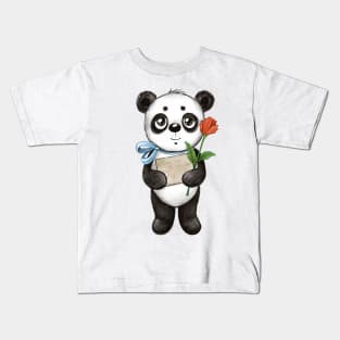 Cute panda with flower Kids T-Shirt